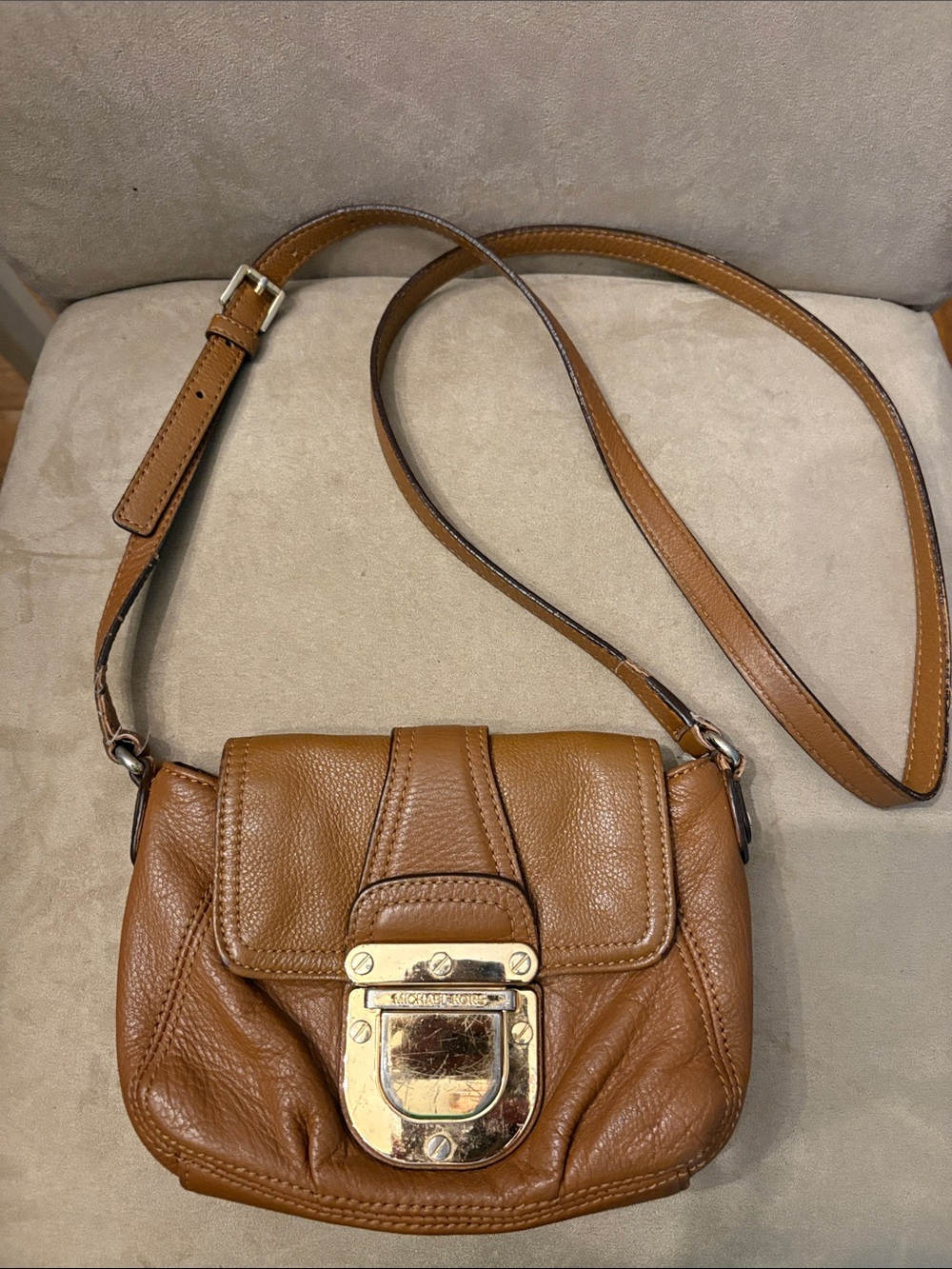 Michael Kors Tan Leather Crossbody with Gold Hardware